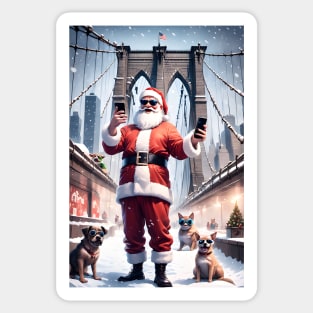 Santa Selfie with Pet on Brooklyn Bridge Sticker